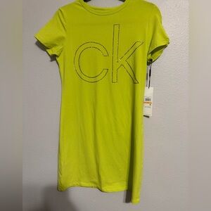 Calvin Klein mini T-shirt dress in limeade with a sequin logo SZ SM NWT